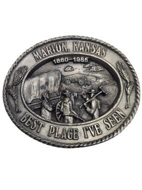 Marion Kansas Belt Buckle 1985 KS Limited Edition Cottonwood River Settlers